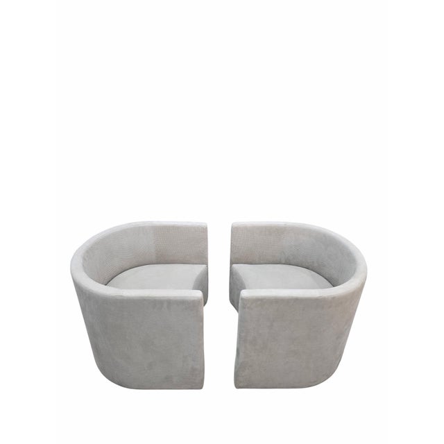 Mid Century Modern Barrel Back Lounge Chairs Newly Reupholstered in Designer Textured Embossed Scaled "Creme' Latte" Suede...