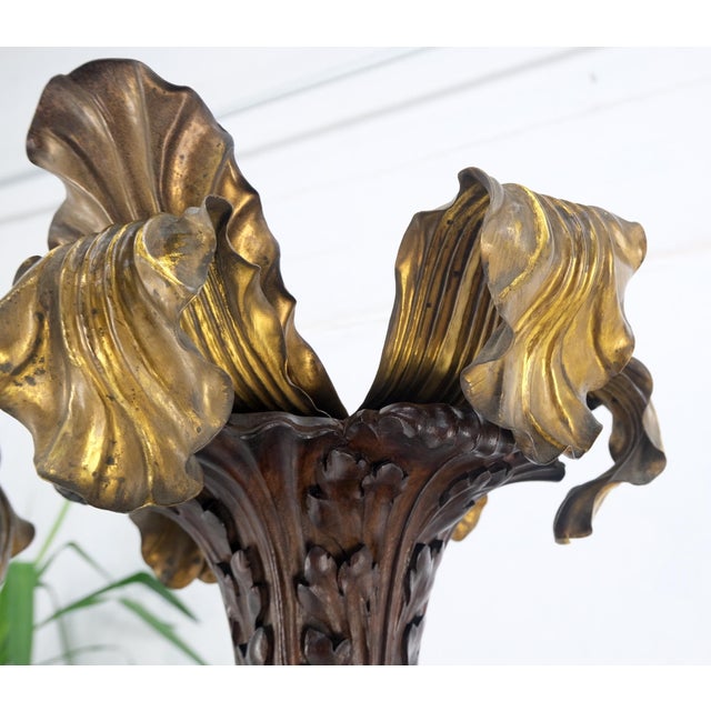 Traditional Very Fine Carved Mahogany Rams Heads Floor lamp Base Gold Leaf Leafs Horner Attr For Sale - Image 3 of 12