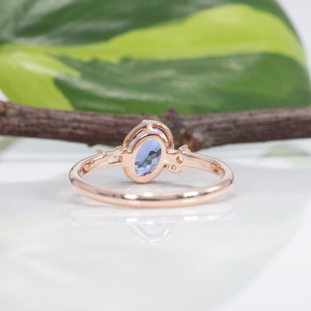 Blue Aaa Tanzanite Ring With Earth-Mined Diamond Accents: Solid 14k Gold, 7x5mm, Size 6.75 For Sale - Image 8 of 9