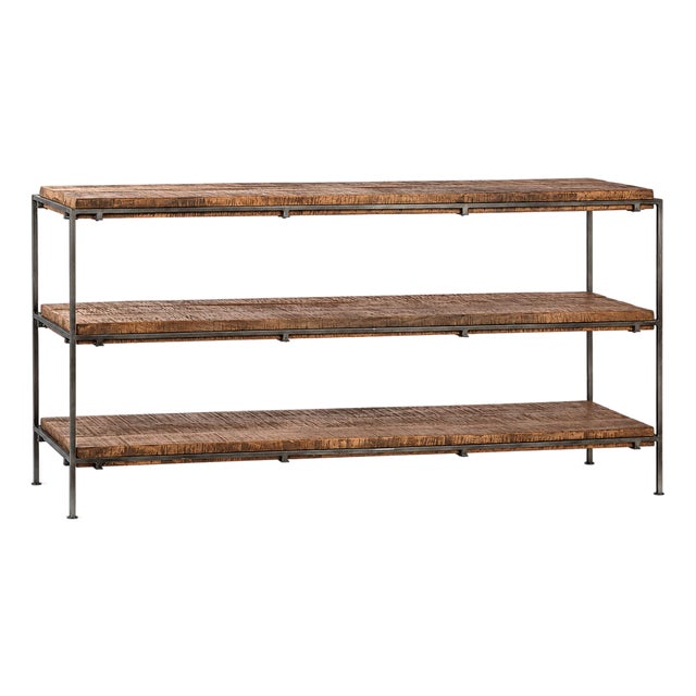 Salvaged Wood & Iron Three-Tier Console Table For Sale