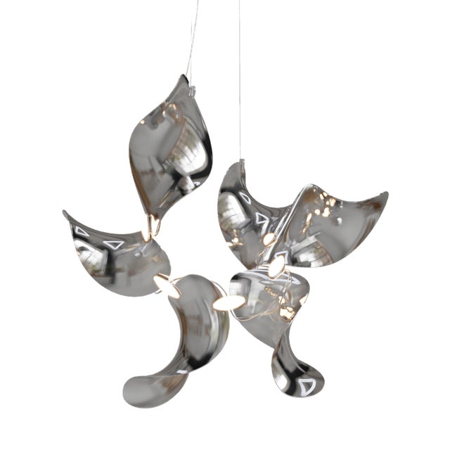 Dune 6 Cluster Chandelier with Silver Hand Polished Shades by Daniel Becker for Moss Objects For Sale
