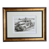 Vintage Etching of an Old Car in a Landscape. For Sale