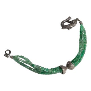 Beaded Faceted Emerald and Diamond Bracelet For Sale