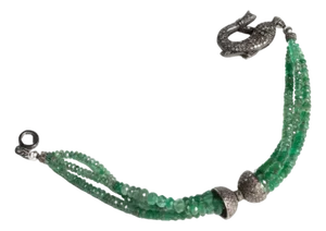 Beaded Faceted Emerald and Diamond Bracelet