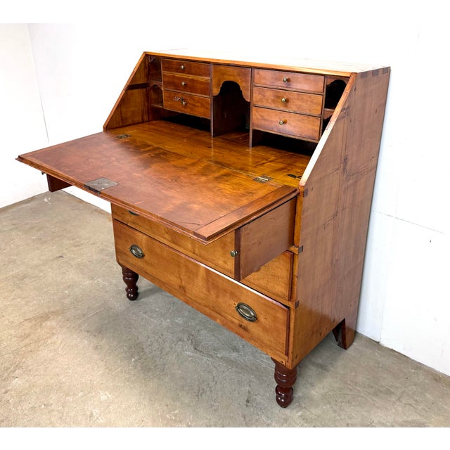 Early 19th Century Antique Cherry Wood and Pine Slant Top Secretary Desk For Sale - Image 11 of 12