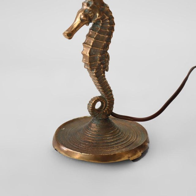 Pair Of Antique Oscar Bach Style Arts & Crafts Bronze Figural Seahorse Table Lamps C1920 Measures - 14 1/4" x 5" x 5"