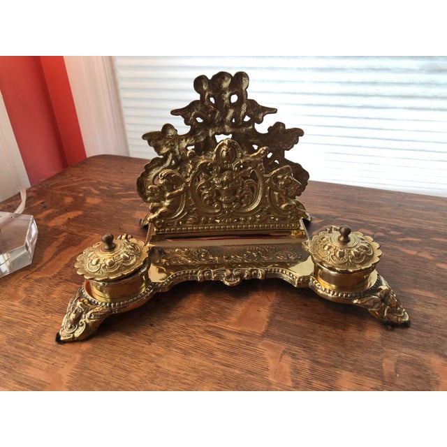 Vintage Solid Brass Letter Holder With Ink Wells Chairish