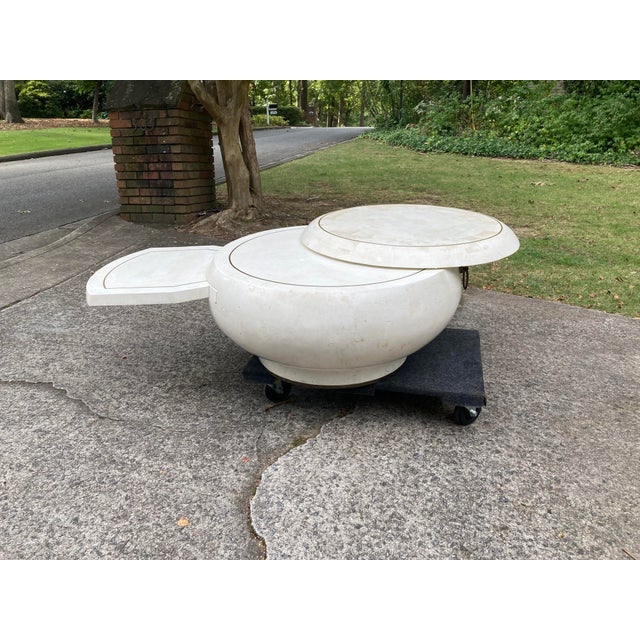 A nicely preserved vintage Post Modern tessellated stone and brass coffee table, most likely produced in the Philippines...