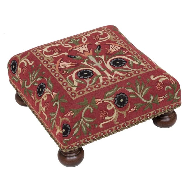 English 00 Primrose Red Tapestry Footstool For Sale - Image 3 of 3