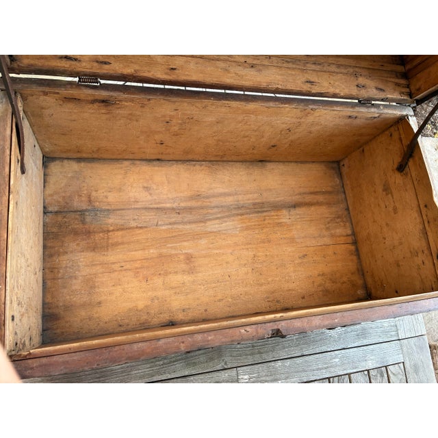 Wood Antique Wood and Iron-Bound Travel Trunk - Rustic Storage For Sale - Image 7 of 11