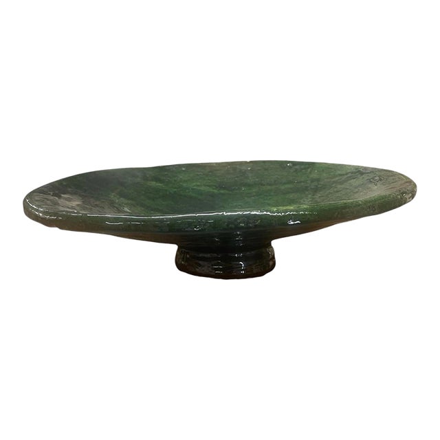 Vintage Moroccan Hand-Glazed Emerald Tamegroute-Style Bowl For Sale
