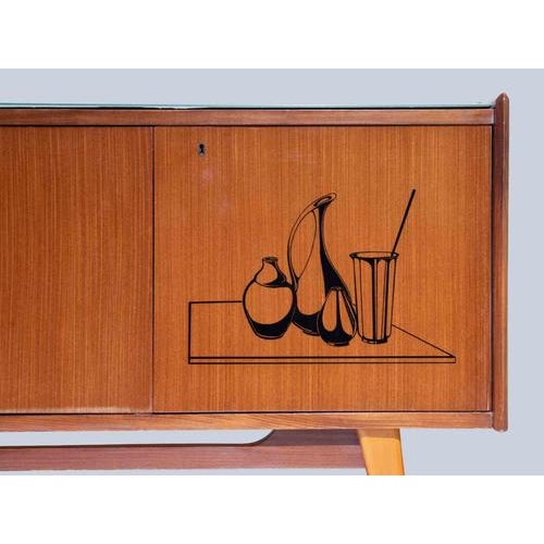 Vintage Italian Sideboard with Glass Top, Mid-20th Century For Sale - Image 13 of 15