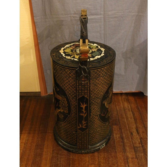 Late 19th-early 20th century grand scale Chinese wedding basket. 4 containers with cover; decorated with happiness & long...