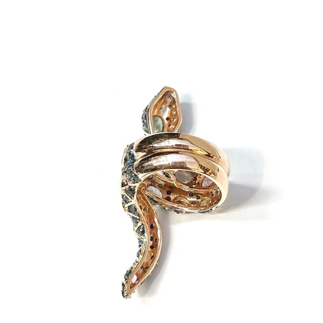 Bochic “Orient” Ruby & Fancy Sapphires Serpent Cocktail Ring Set 18K & Silver, Size 4.5 For Sale In New York - Image 6 of 10