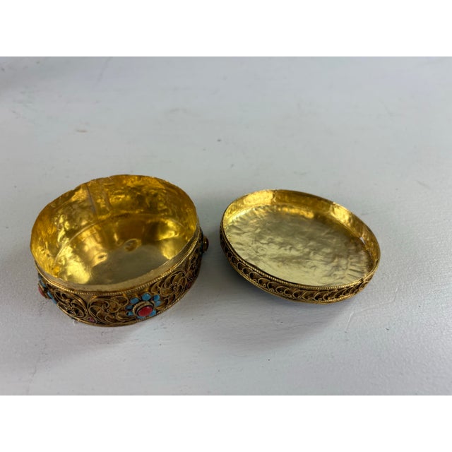 Mid 20th Century Handmade Solid Brass Fretwork Bejeweled Trinket Box For Sale In Philadelphia - Image 6 of 8
