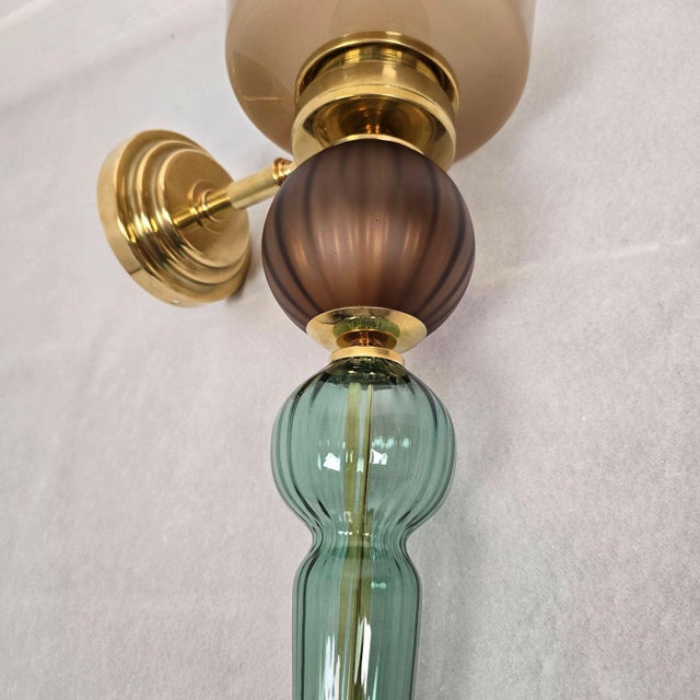Beige 1990s Petrol Blue, Beige Murano Glass Sconces - a Pair For Sale - Image 8 of 15