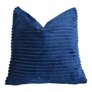 Royal Blue Soft Plush Ribbed Feather/Down Pillow 18” Square For Sale