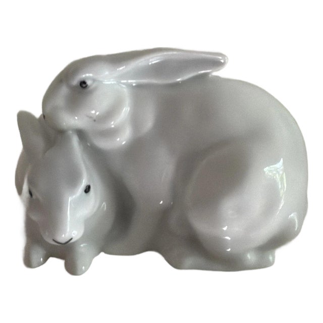 Gerold Porzellan 2 Playful White Bunnies Vintage Figurine - Bavaria, Germany For Sale