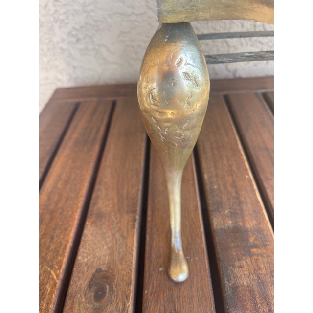Folk Art Folk Art Farmhouse Late 1800s English Cast Brass Fireplace Footman Kettle Stand For Sale - Image 3 of 7