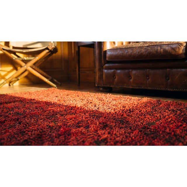 Red 1930s Red Abstract Antique American Shaker Pile Rug 3'1" X 5'10" Handknotted Wool Carpet For Sale - Image 8 of 8