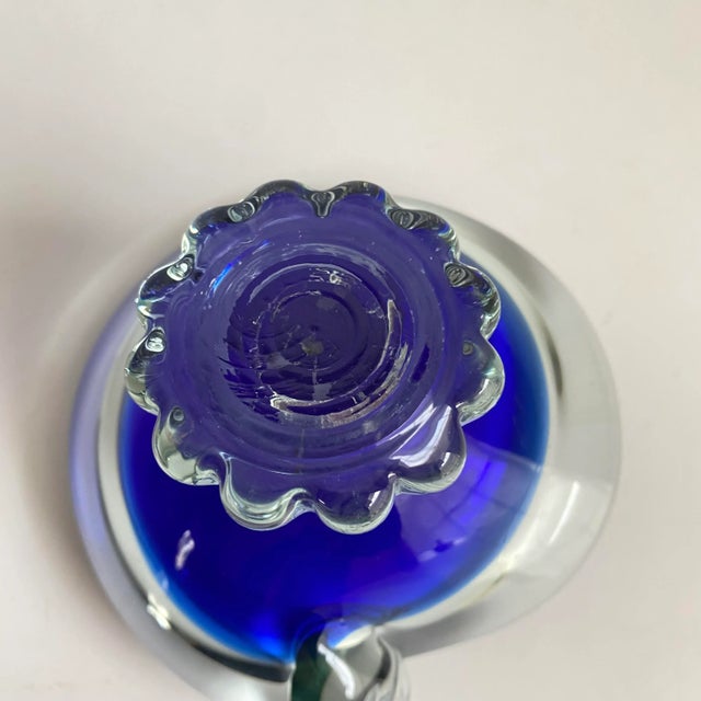 Glass Vintage Murano Art Glass Dish Cobalt Blue Swirl Shell Pedestal Bowl Petite 3.25” Tall For Sale - Image 7 of 13