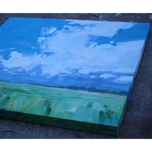 15.5 x 15.5 oil on handmade 3/4" deep wood cradle, unframed. Cloudscape Oil Painting, Original Contemporary Landscape No...