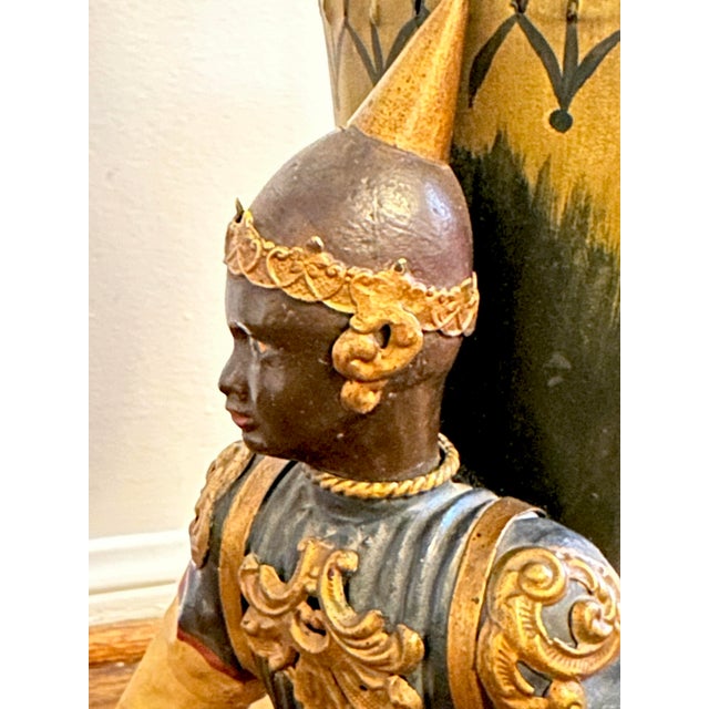 1980s Chinoiserie Hand Painted Tole Figural Lamps, a Pair For Sale - Image 12 of 12