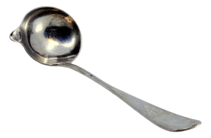 Guilloche Silver Sauce Spoon with Monogram Card
