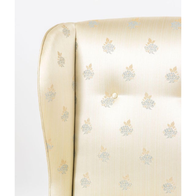 French Floral Silk Upholstered Wingback Slipper Chair For Sale - Image 3 of 7