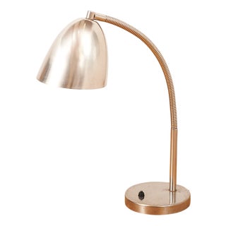 Table Lamp Base and Shade in Sheet Metal & Rod Gooseneck Pressure Switch on the Base from Le Phare Lausanne For Sale