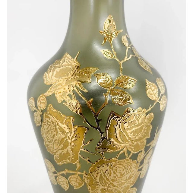 1960s Large Green Glass Vase with Golden Decor, 1960s For Sale - Image 5 of 11