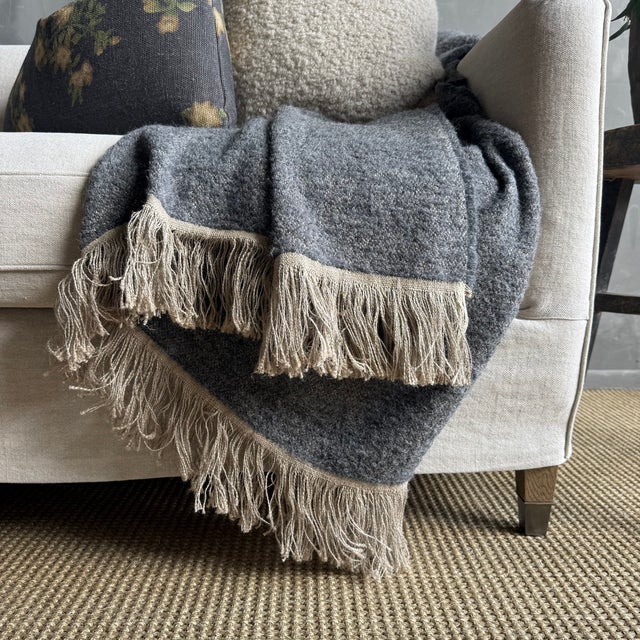 Dark Grey Belgian Linen and Wool Throw-Xl For Sale - Image 4 of 7