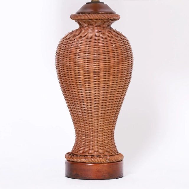 Mid-Century Modern Pair of Mid Century Wicker Table Lamps For Sale - Image 3 of 6