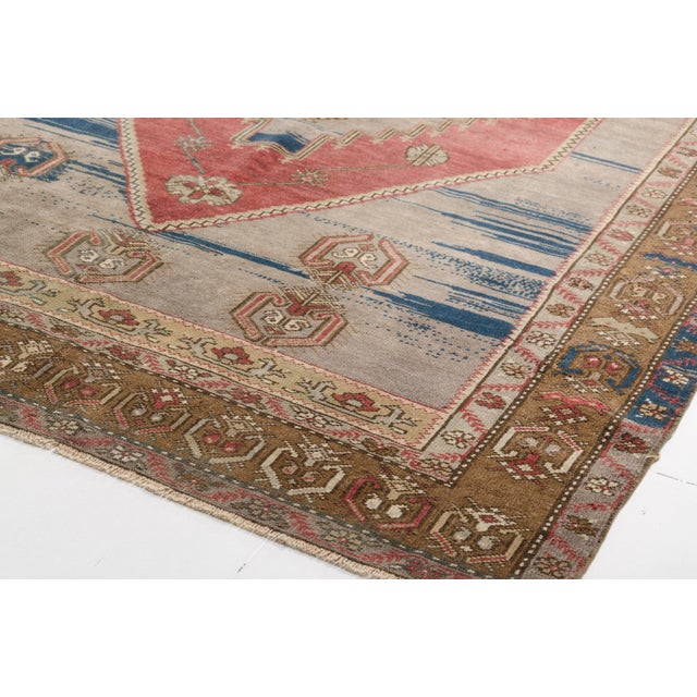 Vintage Turkish Anatolian Medallion Rug in Rose, Slate Blue, and Taupe For Sale - Image 4 of 9