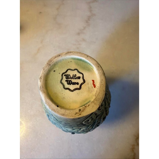 Antique Weller Marvo 1920s Art Deco Pottery Green Palm Frond 7" Vase For Sale - Image 6 of 7