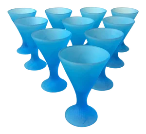 Blue Frosted 1940s Cocktail Glasses - Set of 10