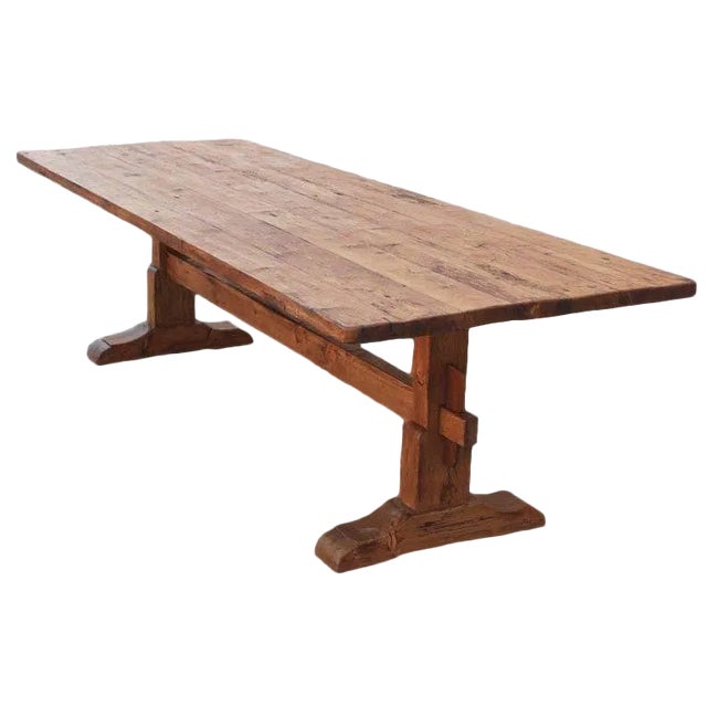 Trestle Table in Vintage Pine, Custom Made by Petersen Antiques For Sale