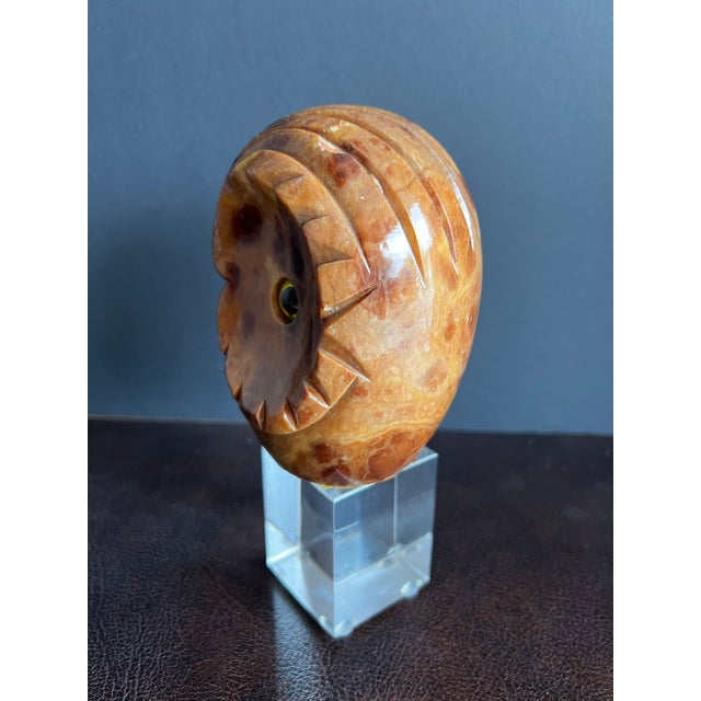 Mid-Century Modern Vintage MCM Carved Alabaster Owl on Lucite Stand For Sale - Image 3 of 12