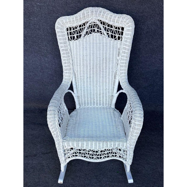 19th Century 19th Century Pair Painted White Wicker Victorian Style Rocking Chairs For Sale - Image 5 of 8