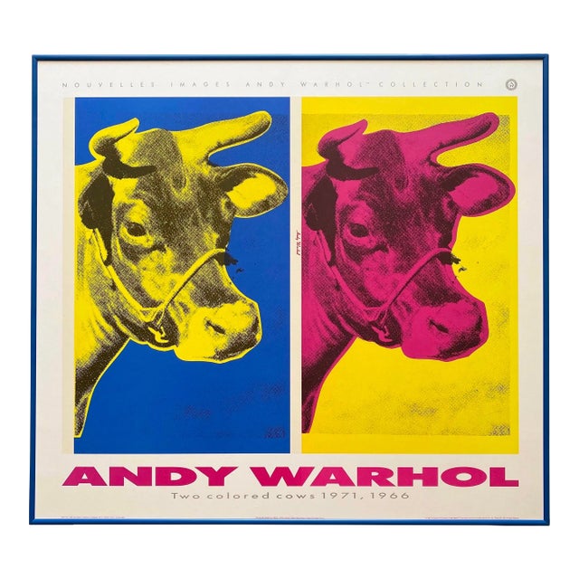 Andy Warhol Estate Vintage 1989 First Edition Lithograph Print Framed Pop Art Poster " Two Colored Cows " 1971, 1966 For Sale