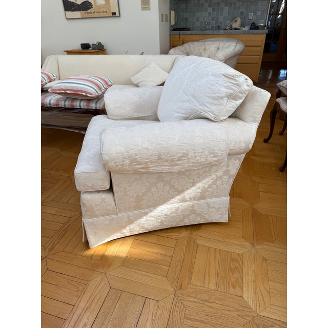 Baker Hollywood Regency Suite C1990: Tufted Chesterfield Sofa, Tufted Barrel Club Chair, Rolled-Arm Club Chair For Sale - Image 14 of 16