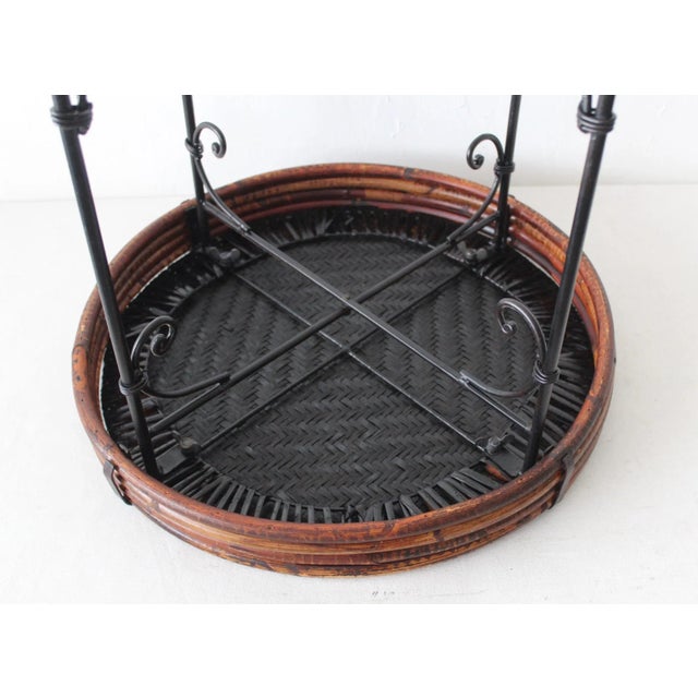 Vintage Mid-Century Wicker Bamboo Side Table Scroll Base Detail For Sale - Image 10 of 12