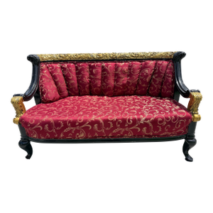 1930s Lovely Louis XVI Gold & Red Satin Walnut Victorian Sofa Settee