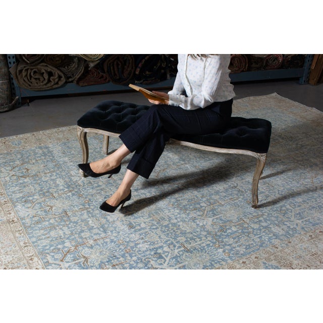 Contemporary 1940s Vintage Allover Blue Botanical Hand-Knotted Wool Rug - 7’11” X 11’5” For Sale - Image 3 of 11