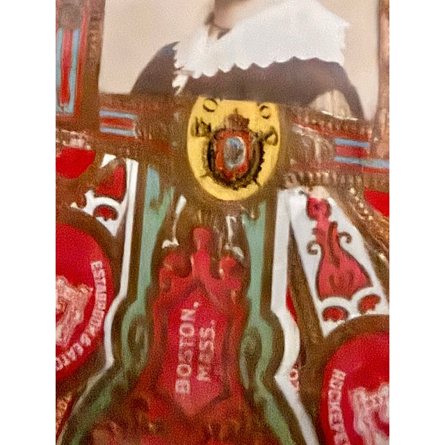 Glass Antique Folk Art Cigar Band Découpage Bowl With Central Portrait For Sale - Image 7 of 11