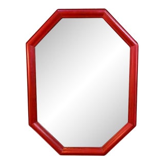 Mid Century Octagonal Beveled Wood Mirror in Red For Sale
