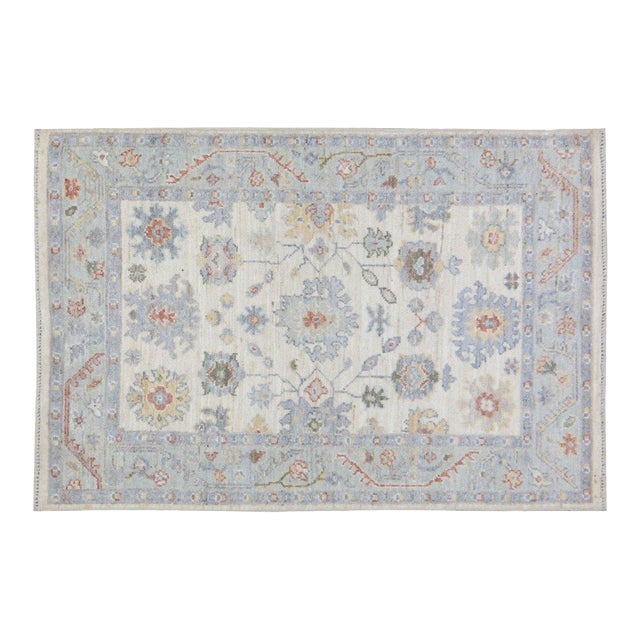 Turkish Oushak Hand Knotted Wool Rug,- 4'x6' For Sale