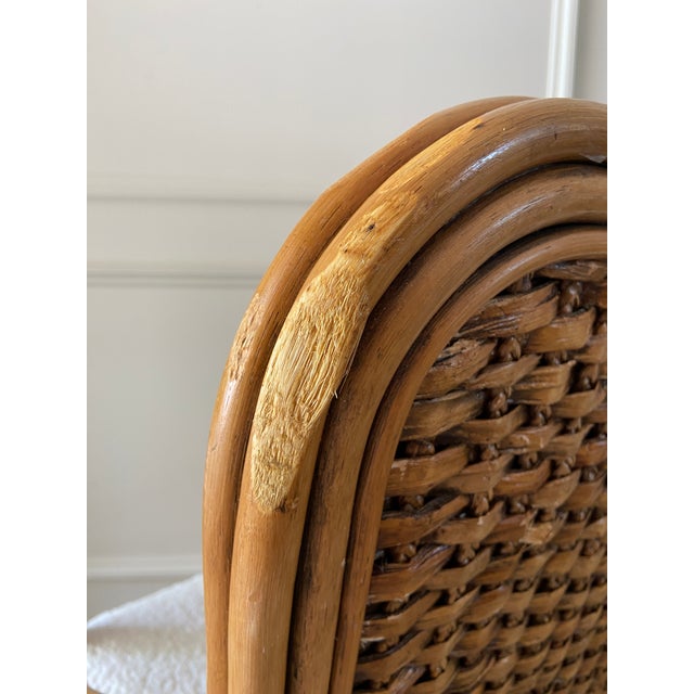 Vintage Padma’s Plantation Armchairs Woven Rattan With Sherpa Upholstery, Set of Four For Sale - Image 16 of 17