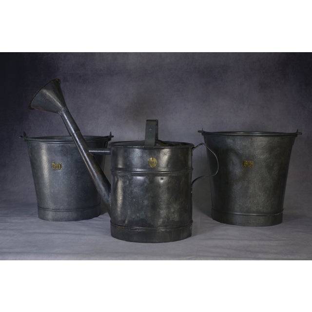 Buckets and Watering Can in Galvanized Steel with Brass Numbers, 1950s, Set of 3 For Sale - Image 4 of 14