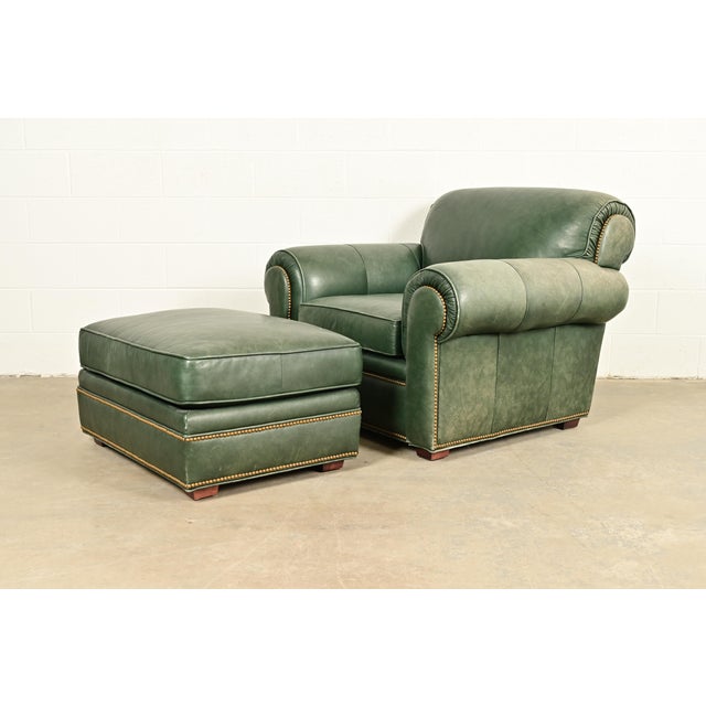 Century Furniture Century Furniture Art Deco Studded Leather Lounge Chair With Ottoman For Sale - Image 4 of 12
